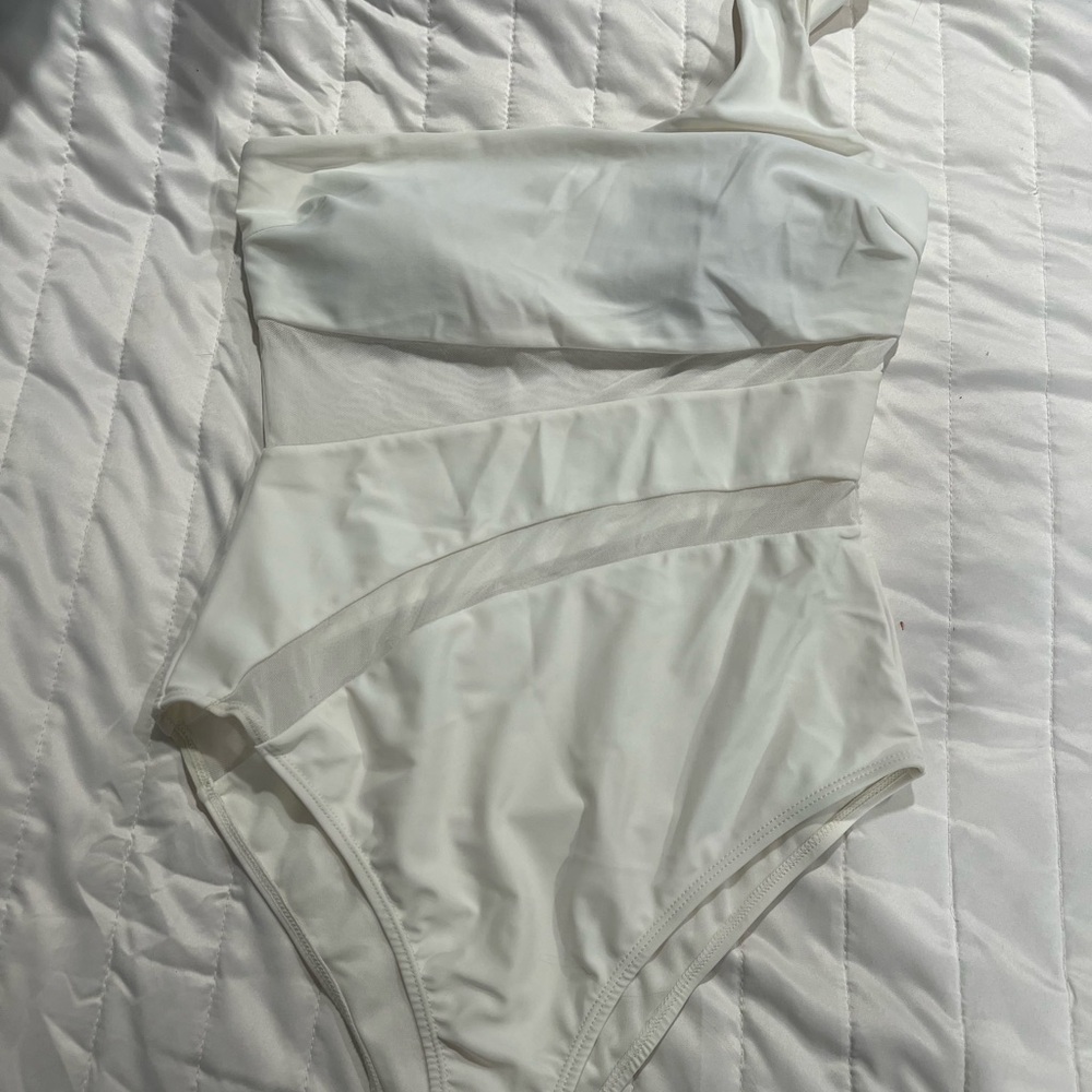 refuge Ivory Strapless Swim One-Piece with Subtle Mesh